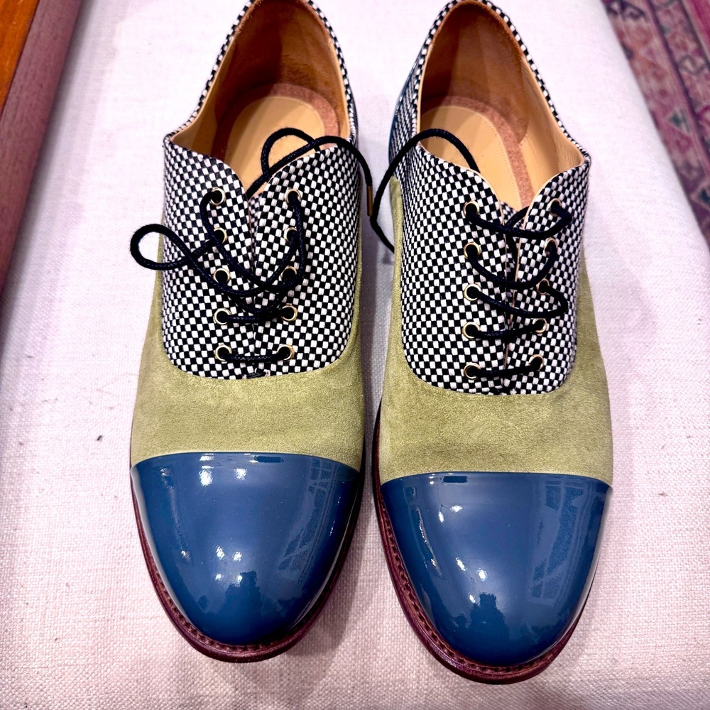 The Office of Angela Scott Ms. Baker Oxford/Sage Checkerboard/sz 43/ Worn once!
